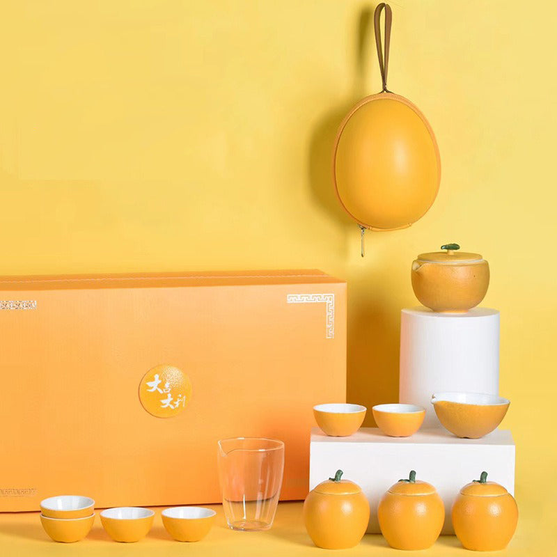 Chinese Orange Tea Set With Travel Set