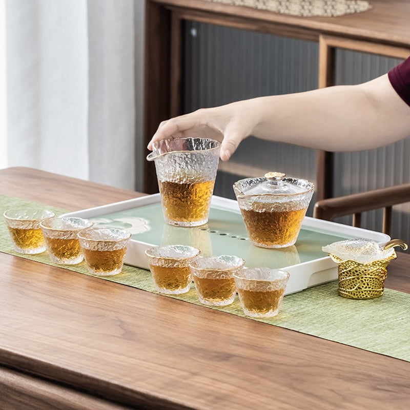 Ice Block Glass Tea Set With Golden Rim