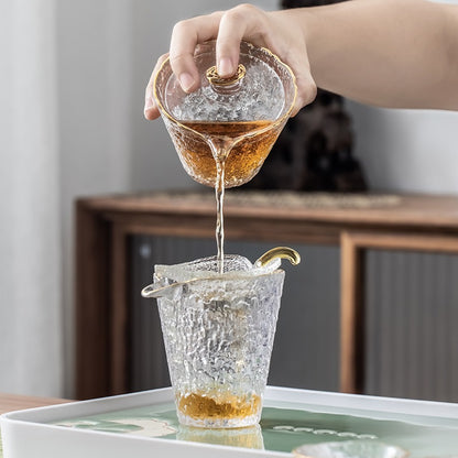 Ice Block Glass Tea Set With Golden Rim