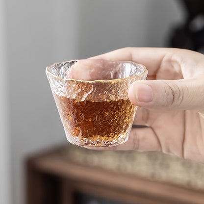 Ice Block Glass Tea Set With Golden Rim