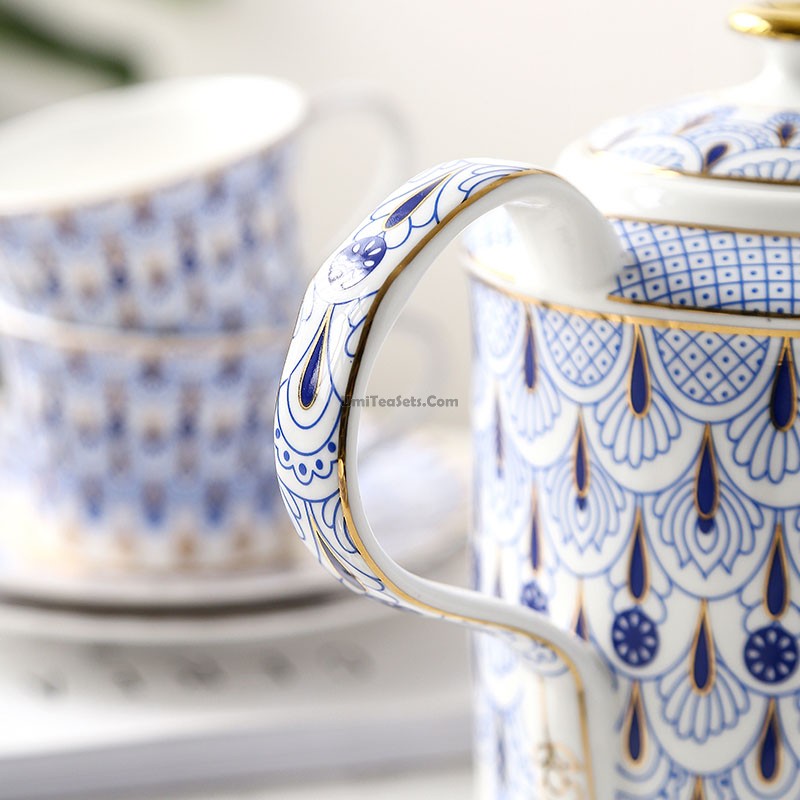 Blue Peacock Bone China Tea Set