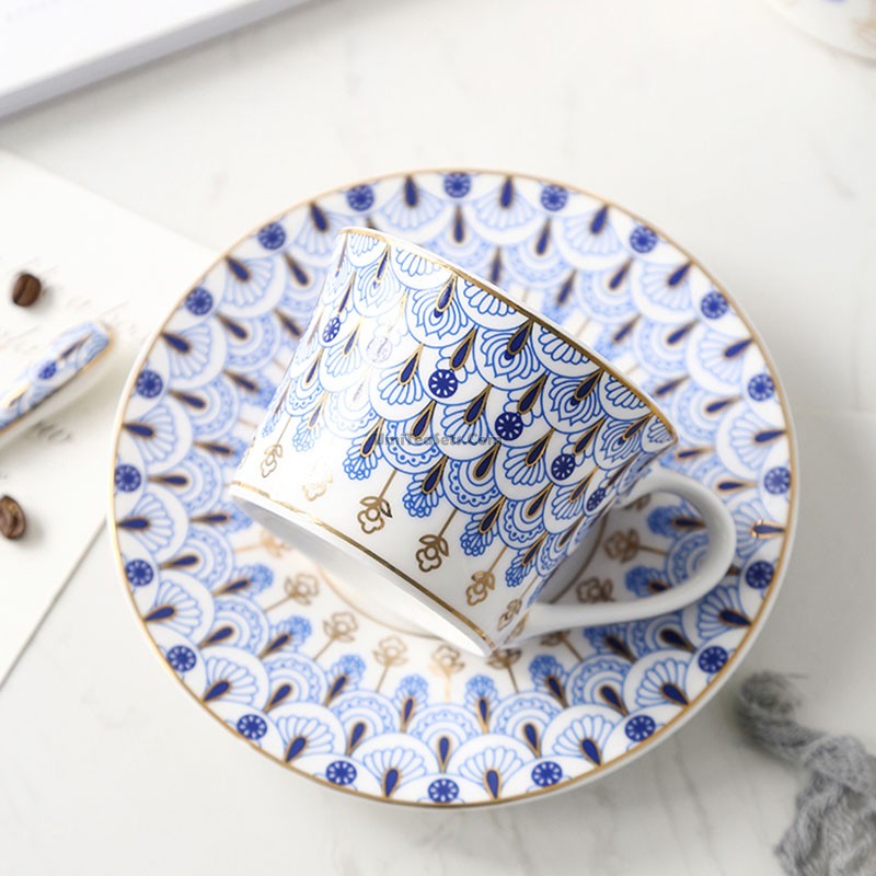 Blue Peacock Bone China Tea Set