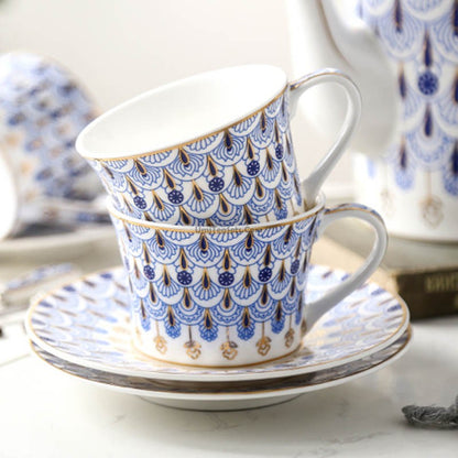 Blue Peacock Bone China Tea Set