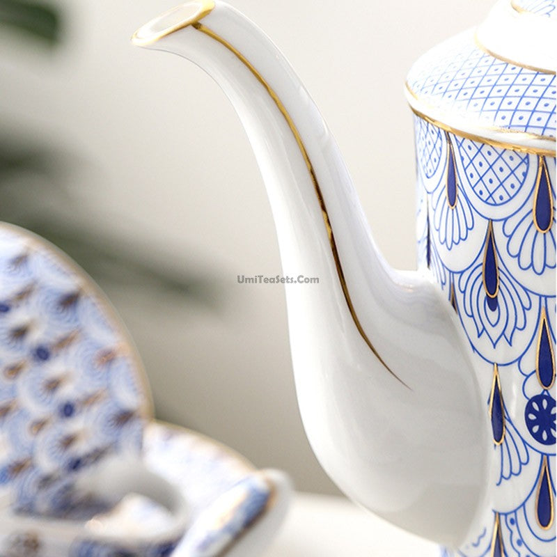 Blue Peacock Bone China Tea Set