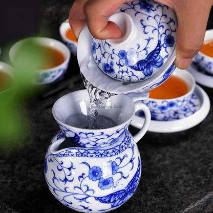 Blue &amp; White Porcelain Flower Gaiwan