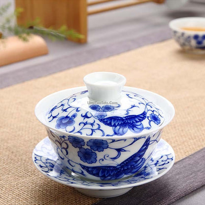 Blue &amp; White Porcelain Flower Gaiwan