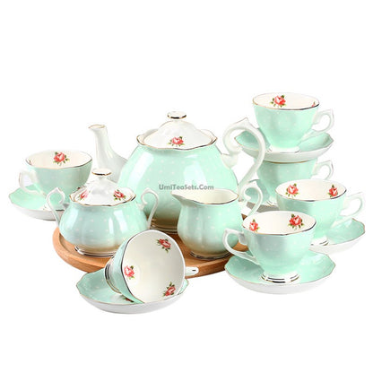 Light Green Dotted Bone China Tea Set