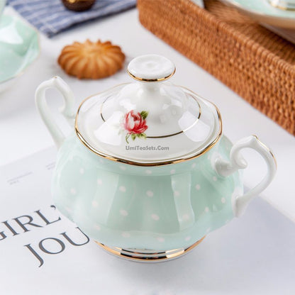 Light Green Dotted Bone China Tea Set