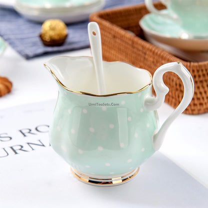 Light Green Dotted Bone China Tea Set