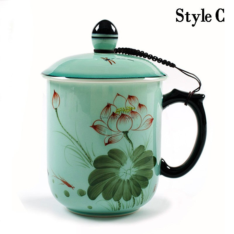 Oriarm Chinese Porcelain Tea Cup With Infuser and Lid, China Ceramic Tea  Mug Set Longquan Celadon Gift Ware 