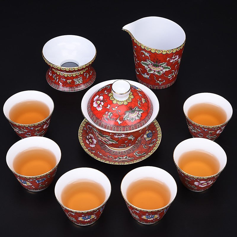 Red Peony Chinese Wedding Tea Set