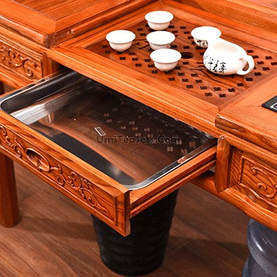 Chinese Vintage Gong Fu Tea Table With Stools