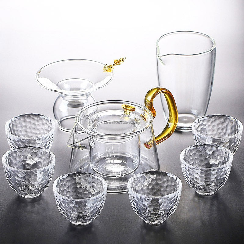 Glass Tea Set With Cognac Handle