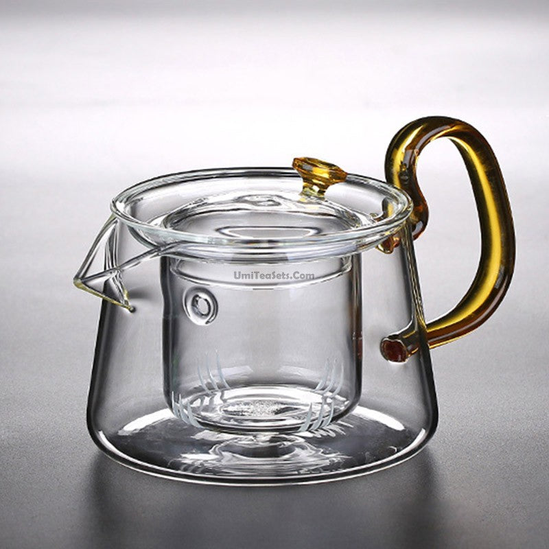 Glass Tea Set With Cognac Handle