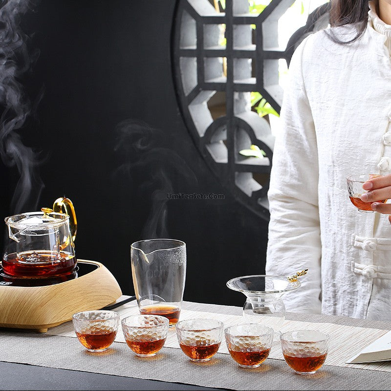 Glass Tea Set With Cognac Handle