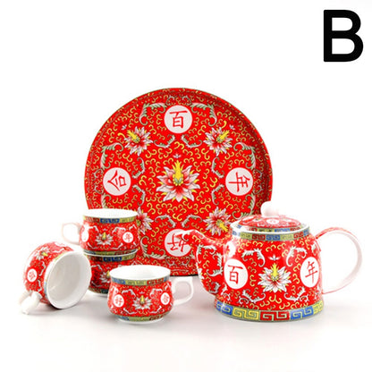 Red Chinese Tea Set With Tray For Wedding