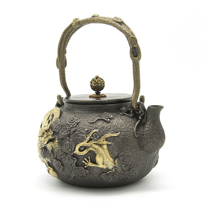 Japanese Cast Iron Golden Dragon Teapot