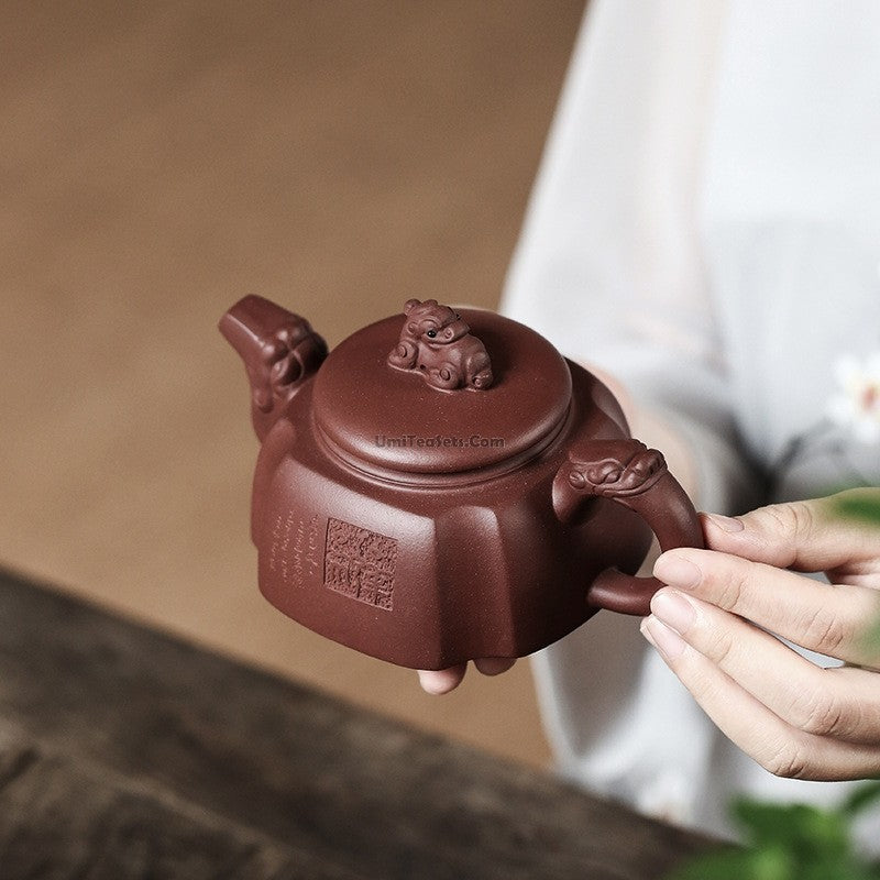 Yixing Purple Clay Dragon Square Teapot