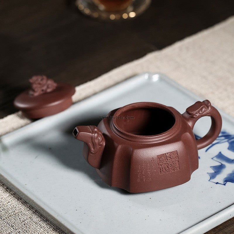 Yixing Purple Clay Dragon Square Teapot