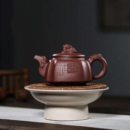 Yixing Purple Clay Dragon Square Teapot