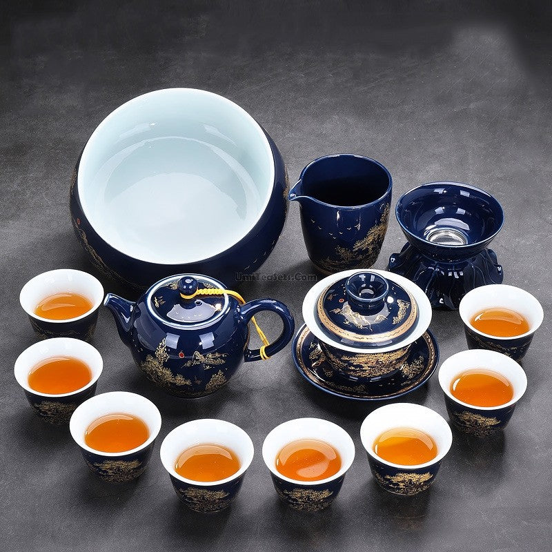 Chinese Blue Landscape Porcelain Tea Set