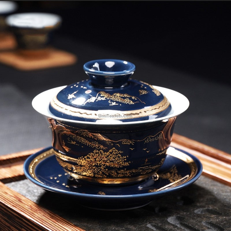 Chinese Blue Landscape Porcelain Tea Set