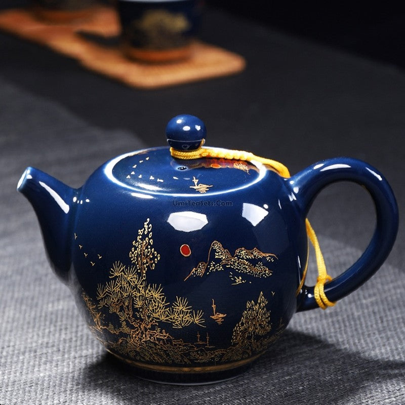 Chinese Blue Landscape Porcelain Tea Set