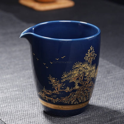 Chinese Blue Landscape Porcelain Tea Set