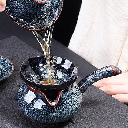 Chinese Blue Furnace Transmutation Tea Set