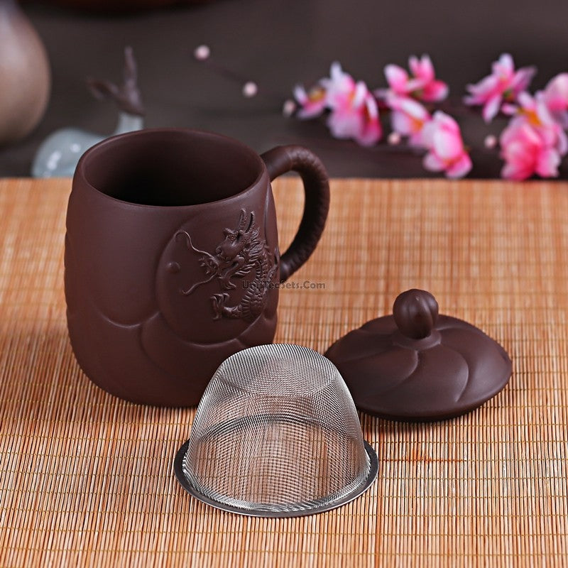 Handmade Ceramic Retro Yixing Dragon Phenix Purple Clay Tea Mug