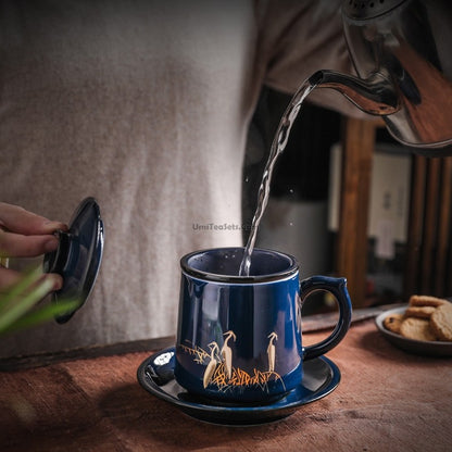 Chinese Blue Flower Office Tea Cup With Infuser