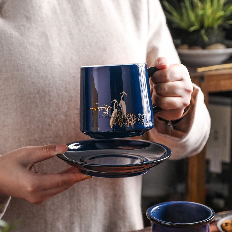 Bone China Tea Mug with Infuser, Blue Floral Design