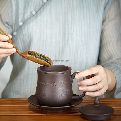 Authentic Handmade Yixing Tea Cup With Infuser And Saucer