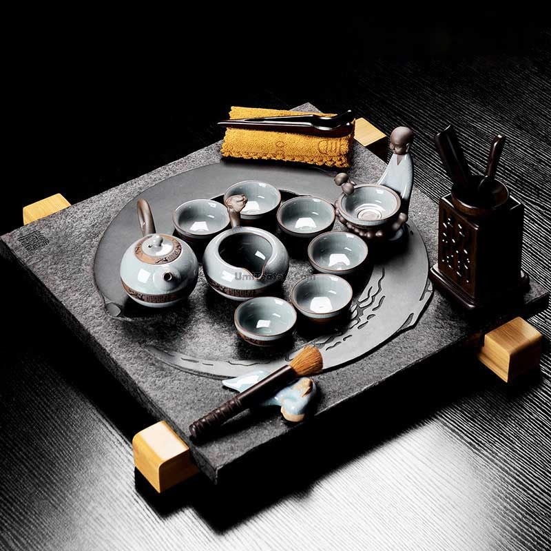 Ruyao Tea Set With Fire Wood & Peony Stone Tea Tray