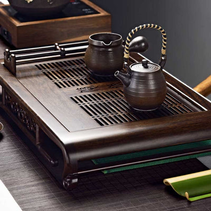 Ebony Wood Tea Tray With Cup Holder