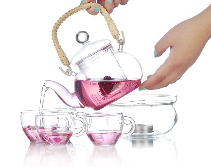 Bamboo Weaving Handle Glass Tea Set