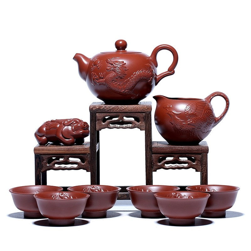 Yixing Zhu Ni Dragon Phoenix Tea Set