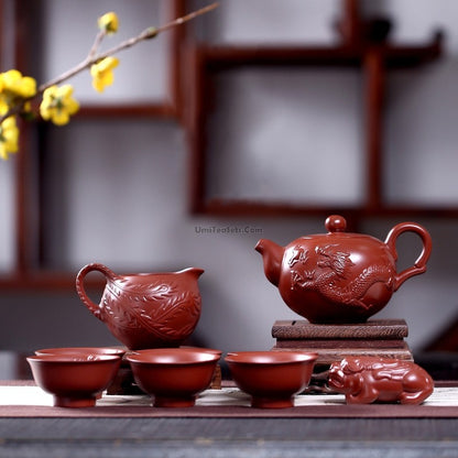 Yixing Zhu Ni Dragon Phoenix Tea Set