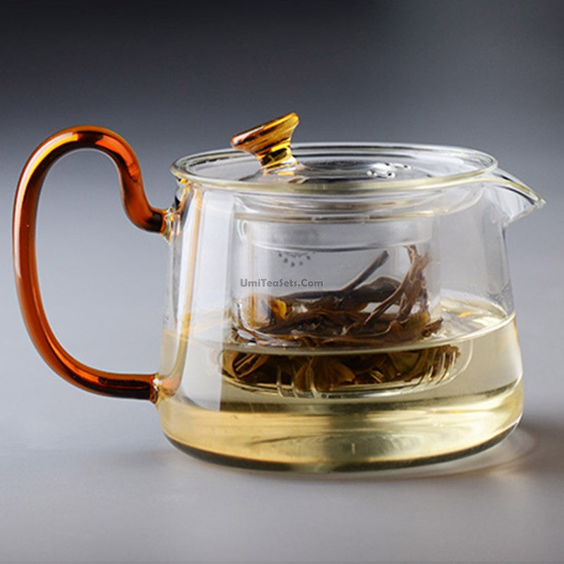 Glass Teapot With Cognac Handle