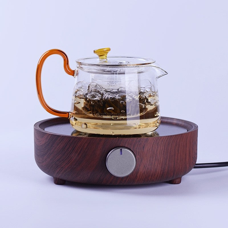 Glass Teapot With Cognac Handle