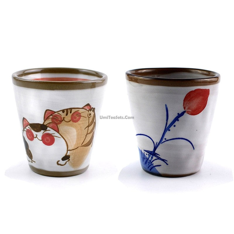 (Set of Two) Hand Painted Lotus Japanese Tea Cup