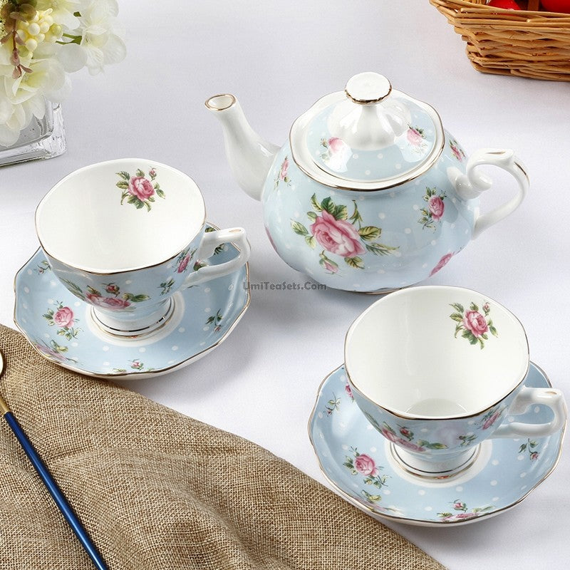 Light Green Dotted Bone China Tea Set