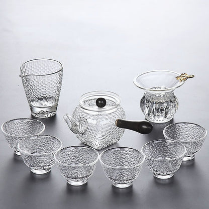 Ice Block Glass Tea Set With Tea Washer