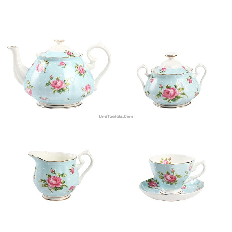 Light Green Dotted Bone China Tea Set