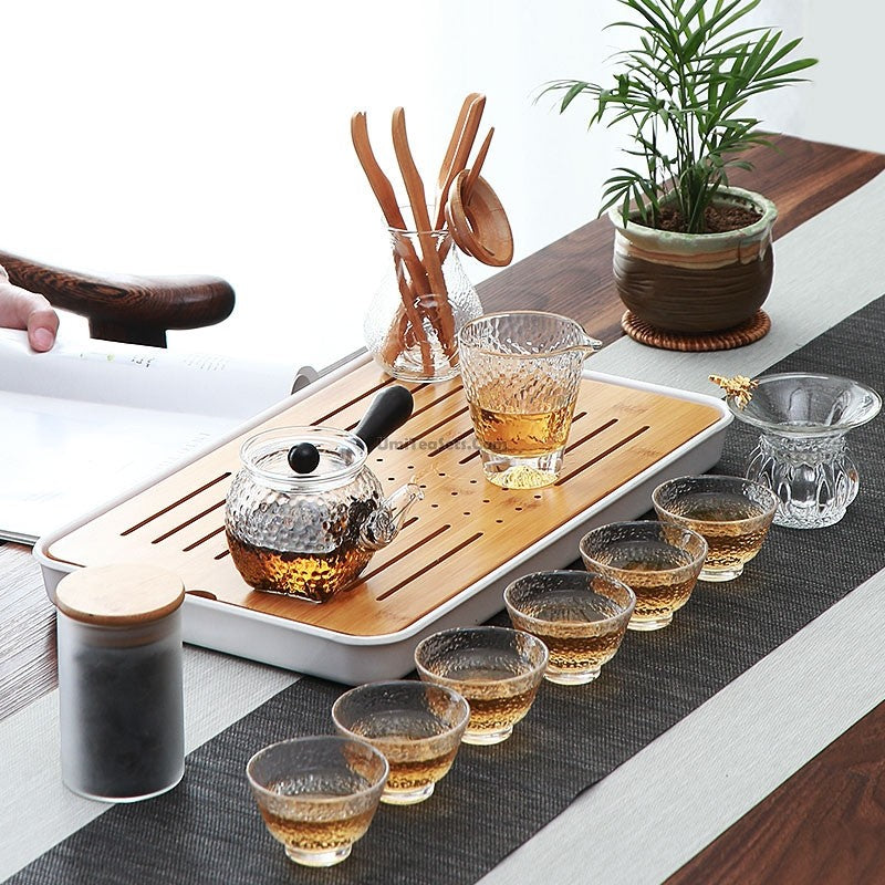 Ice Block Glass Tea Set With Tea Washer