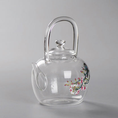 Magpie And Peach Blossom Glass Teapot