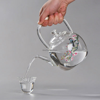 Magpie And Peach Blossom Glass Teapot