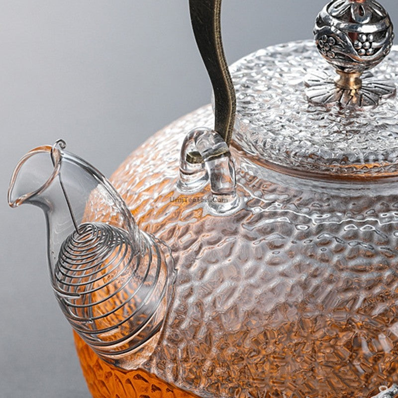 Hammered Glass Teapot with Metal Handle, Stove-top Safe