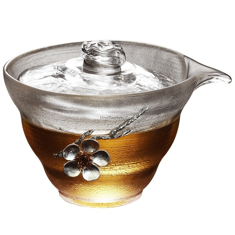 Japanese Glass Gaiwan With Tin Plum