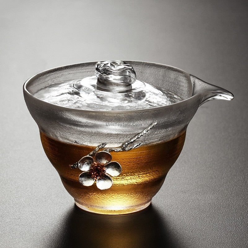 Japanese Glass Gaiwan With Tin Plum